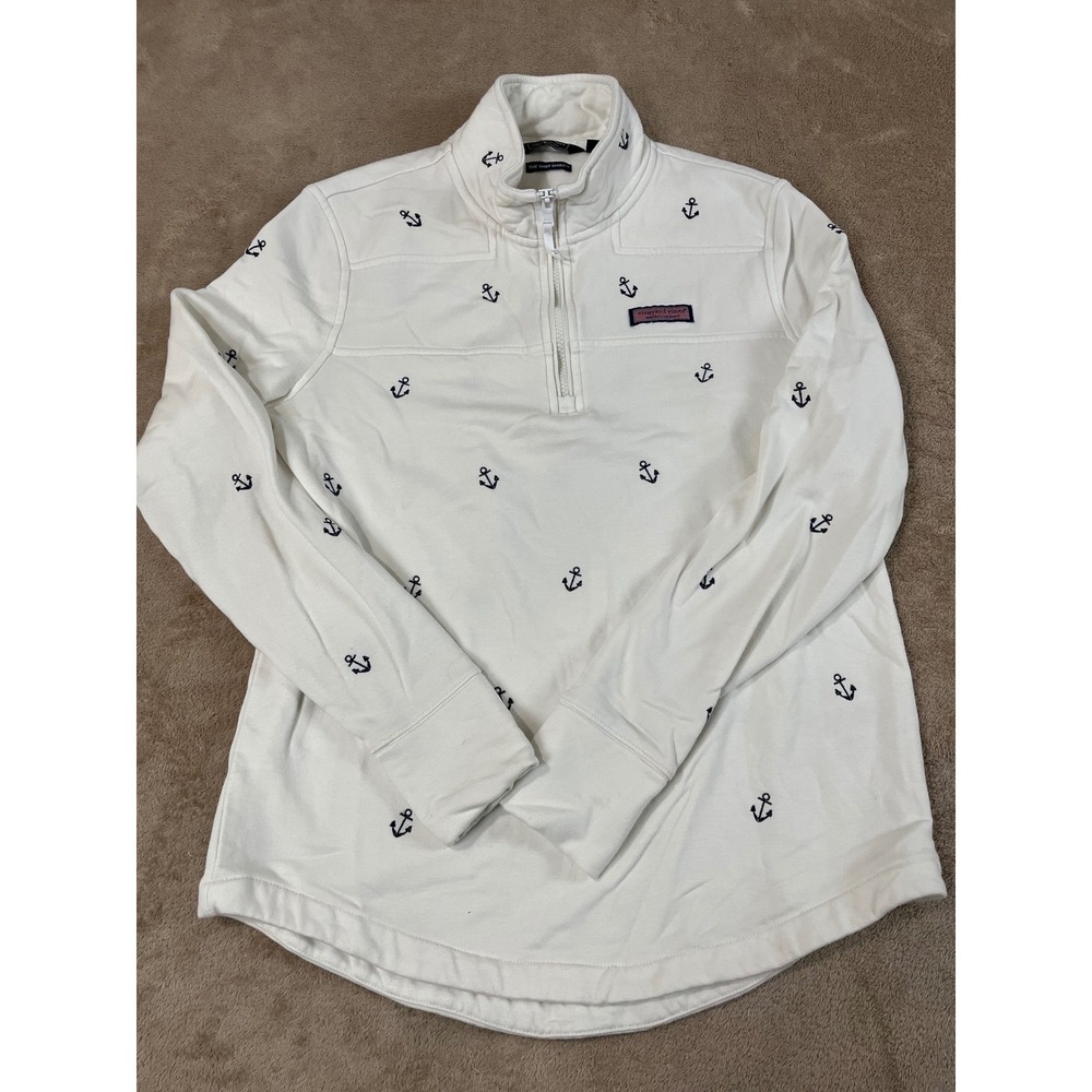 Vineyard Vines Dreamcloth Shep Shirts Women's M White Quarter Zip Rayon L/S GOOD
